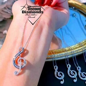 Clear White Diamond Music Note Pendant & Necklace 925 Sterling Silver